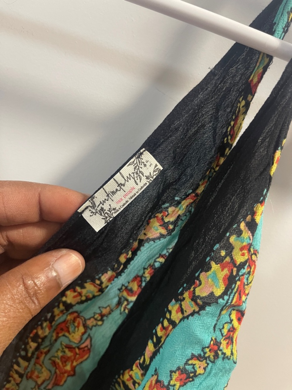 Free People Black & Teal Paisley Tie-Front Bodysuit - Picture 2 of 4